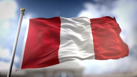 peru flag waving slow motion 3d rendering blue sky background - seamless loop 4k
