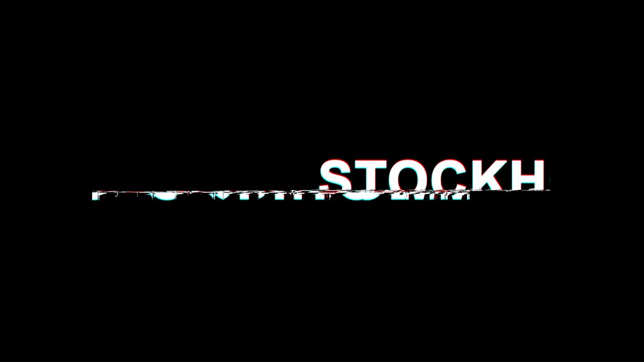 STOCKHOLM Testo con effetto glitch Distorsione TV digitale Animazione in loop 4K