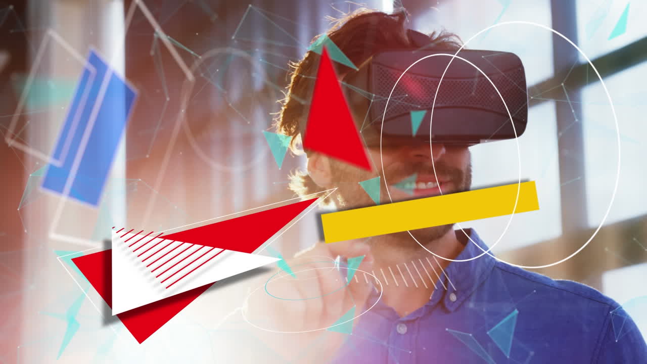 hombre con gafas virtuales y diferentes formas