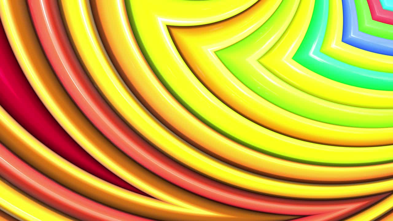 abstracto 3d sin costuras fondo brillante en 4k con cintas de arco iris. rayas multicolores arcoirís moverse cíclicamente en geometría simple estilo creativo de dibujos animados. animación suave en bucle. 46