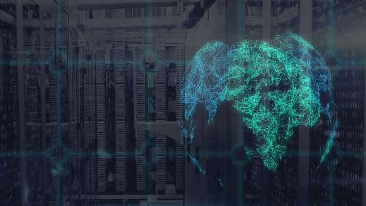 Animazione del globo e elaborazione dati su server di computer
