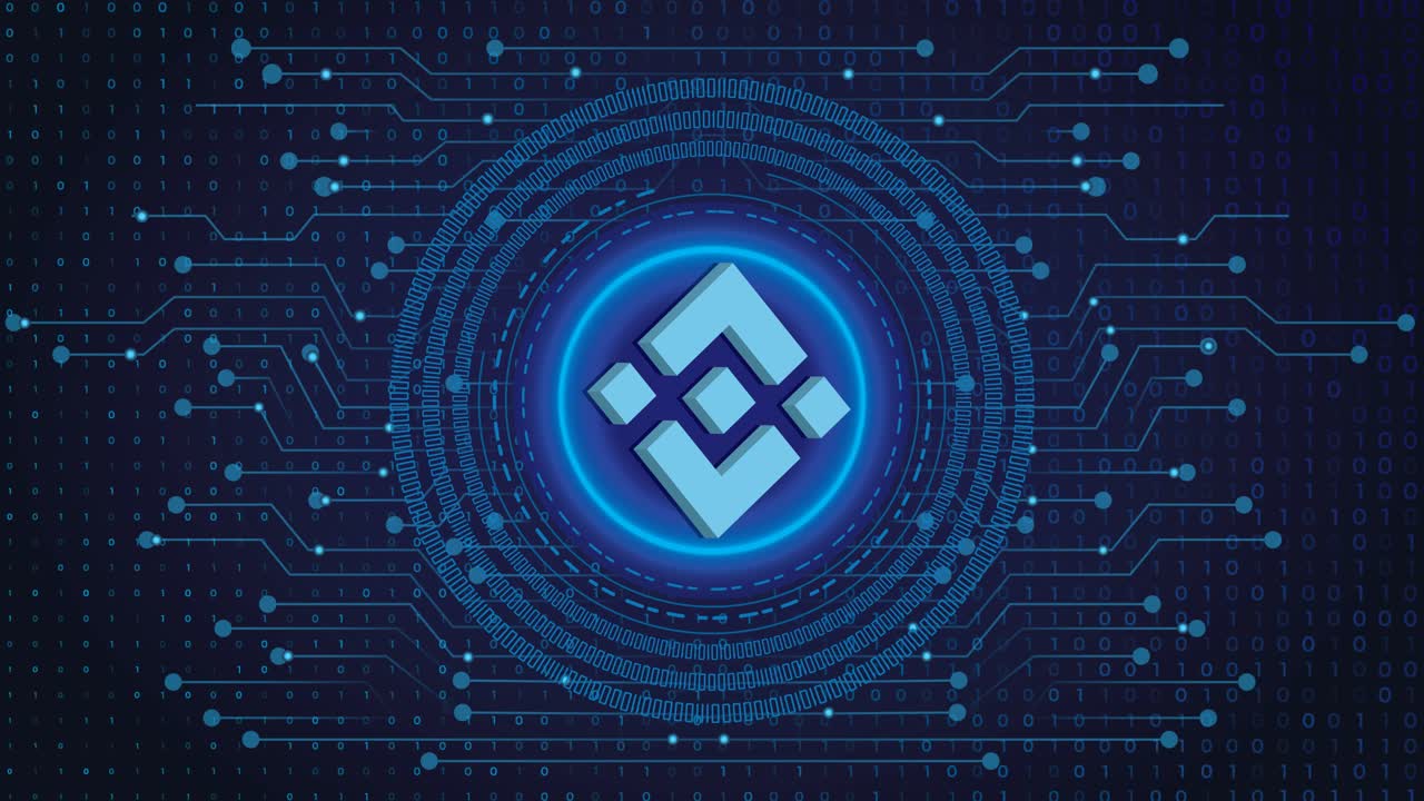 바이낸스 암호화 블록체인 암호화 통화 디지털 암호화, 디지털 화폐 교환, 파란색 배경 개념에 대한 기술 글로벌 네트워크 연결