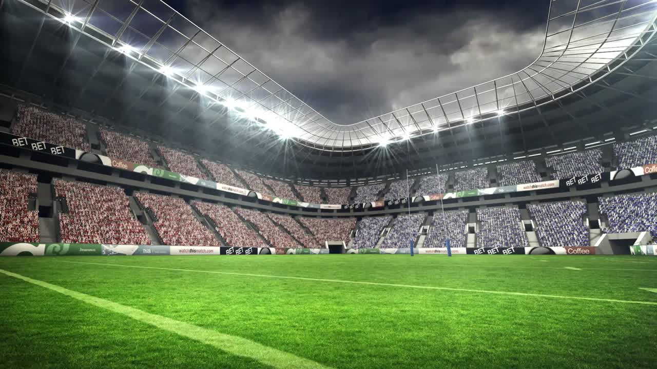 vista de un estadio de rugby por la noche