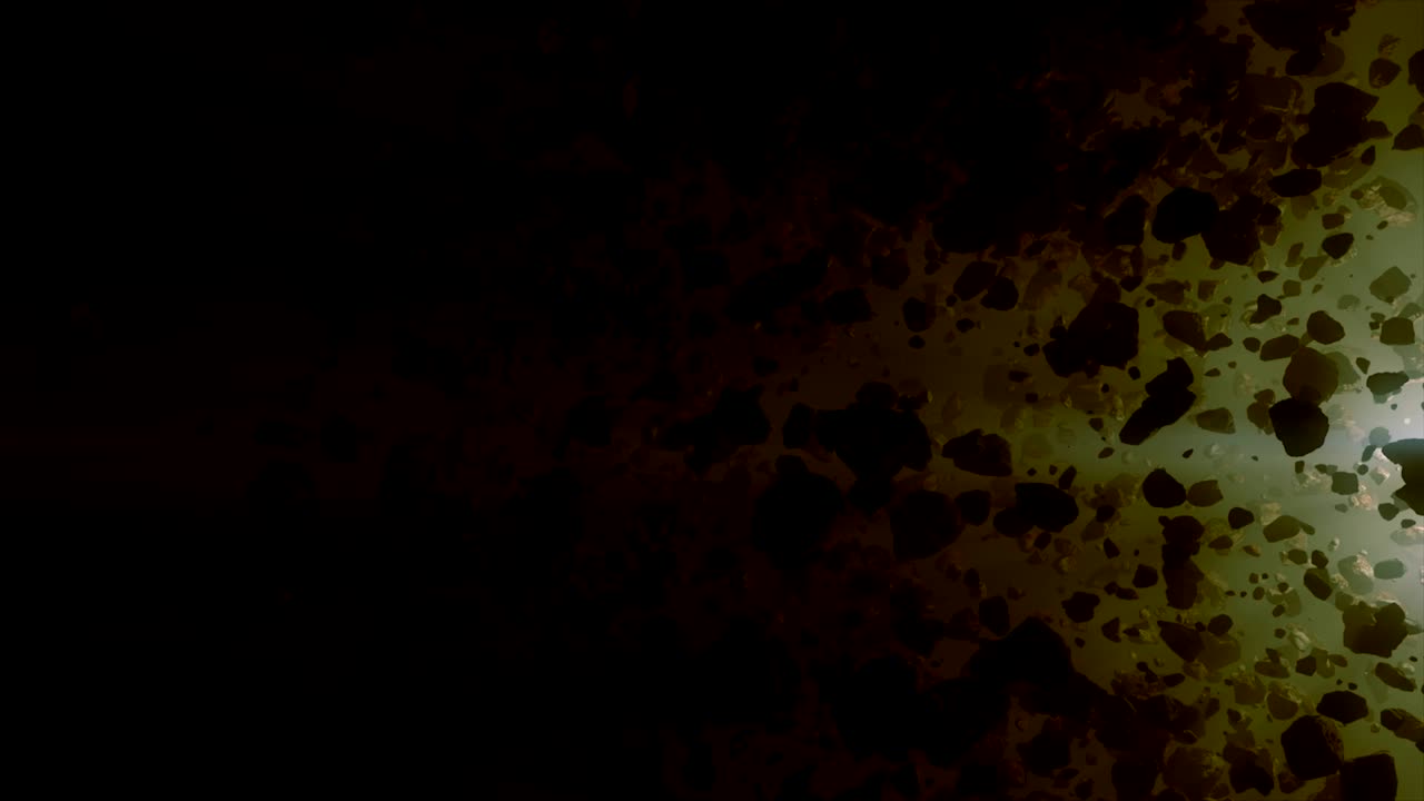 кинематографический полет в глубокое космическое поле астероидов.