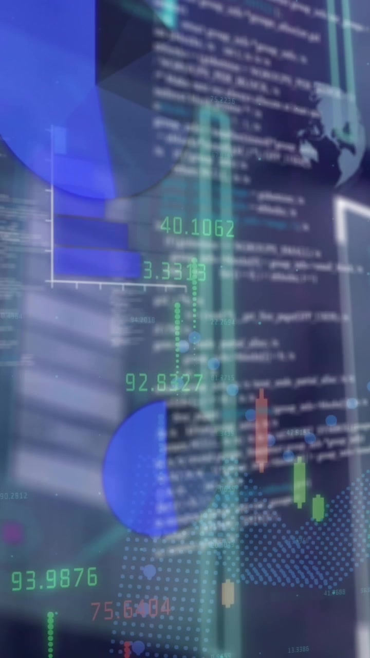 Animación de interfaz con procesamiento de datos financieros sobre fondo morado