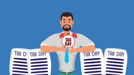 tax day animation with businessman and alarm clock