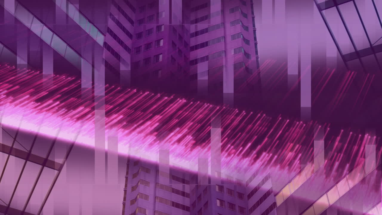 Raio de luz roxo com fundo de cidade