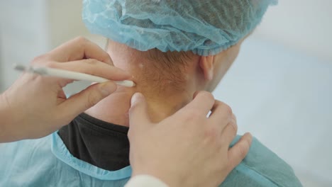 a doctor administering botulinum injections to a patient as a treatment for bruxism and spasticity. the clinical setting emphasizes professionalism and medical expertise