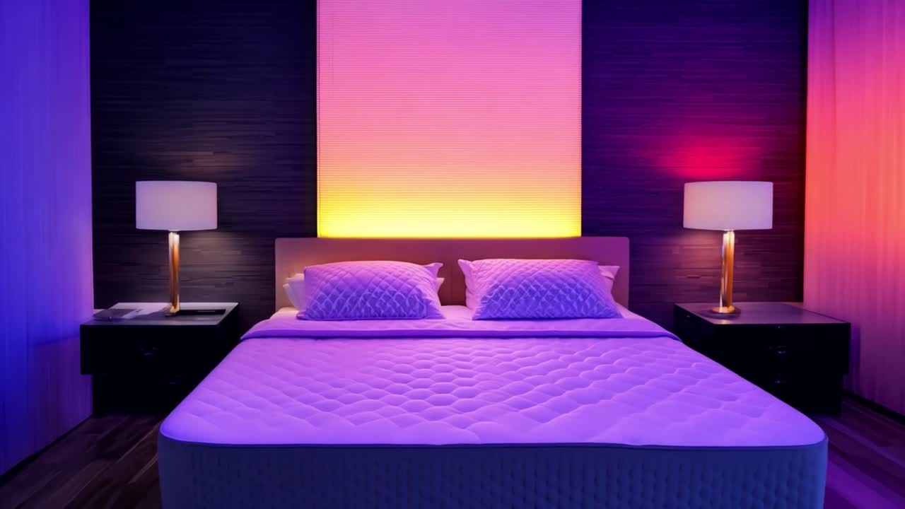 Bedroom interior with bed and lamps