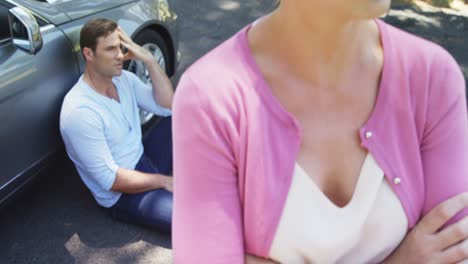 Couple-ignoring-each-other-near-car