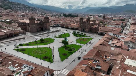 establishing aerial fly drone view of cusco peru