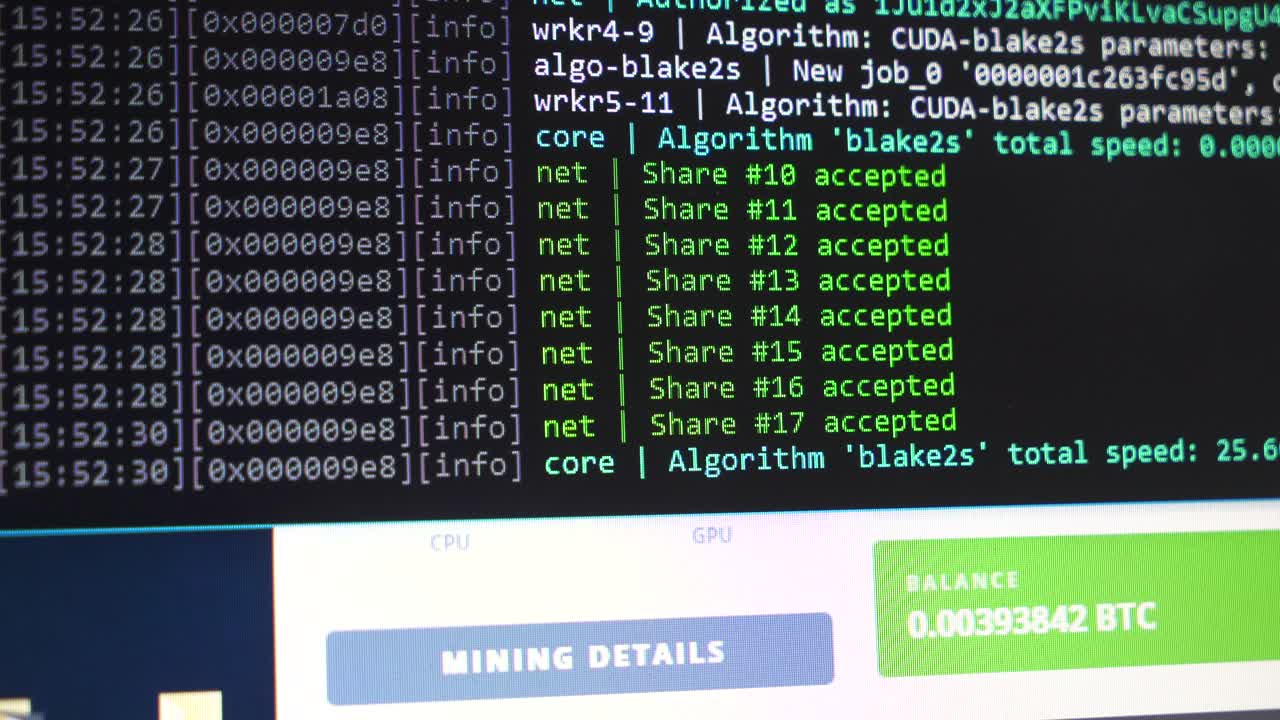 Screen with crypto code. Program code for mining cryptocurrency, mining work. Screen with software developer code. Crypto-currency