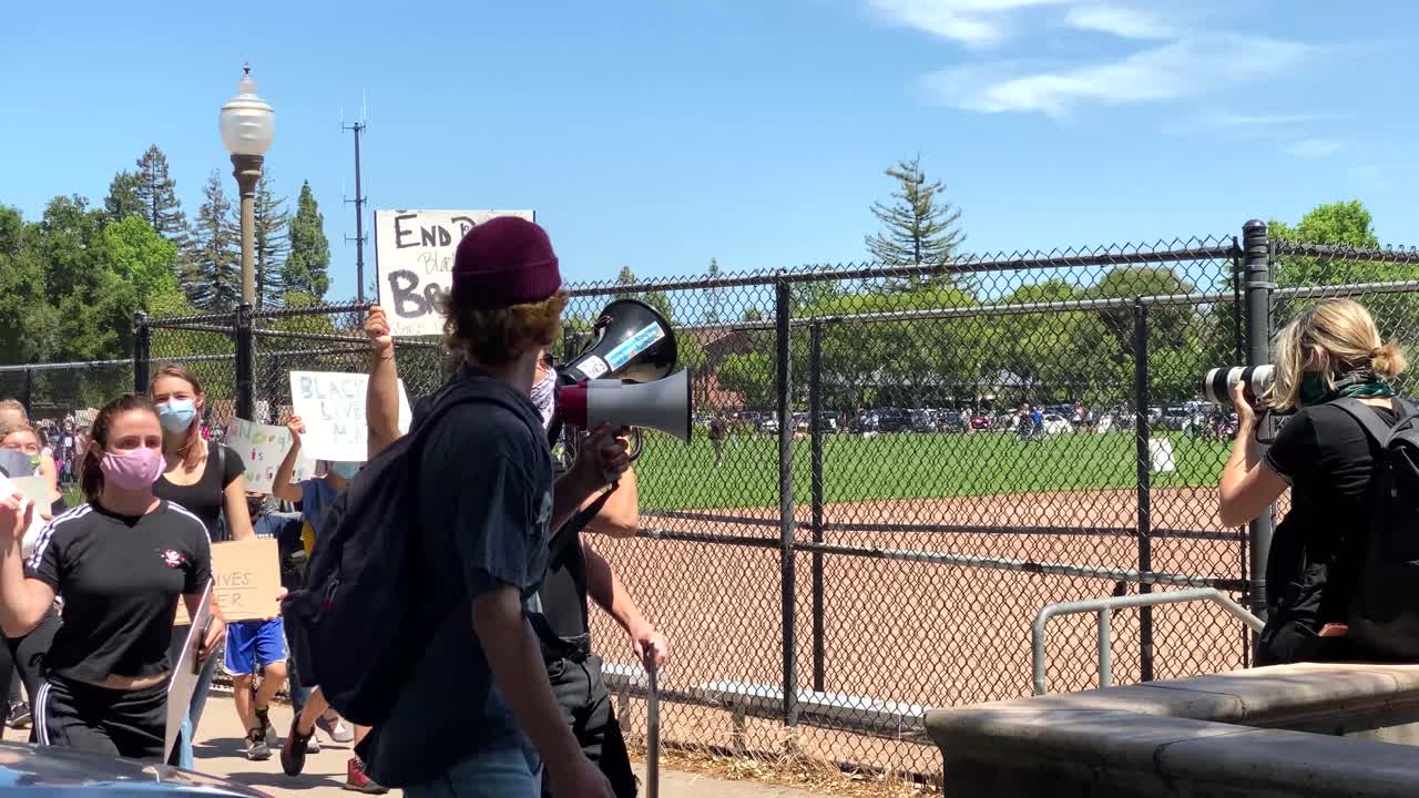 Organized march in Menlo Park, peacefully protesting police brutality and racial inequality in the wake of the death of George Floyd who was killed by a Minneapolis Police officer last week.