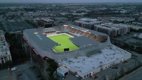 aerial view around the shell energy stadium, cloudy evening in houston, texas, usa