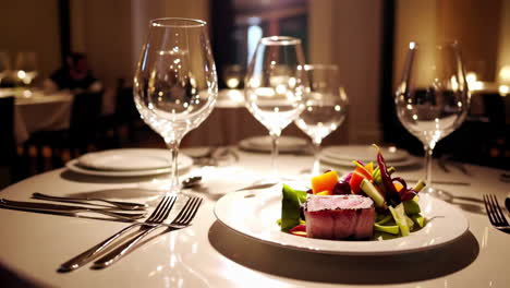 gourmet seared tuna dish in a fine dining restaurant setting