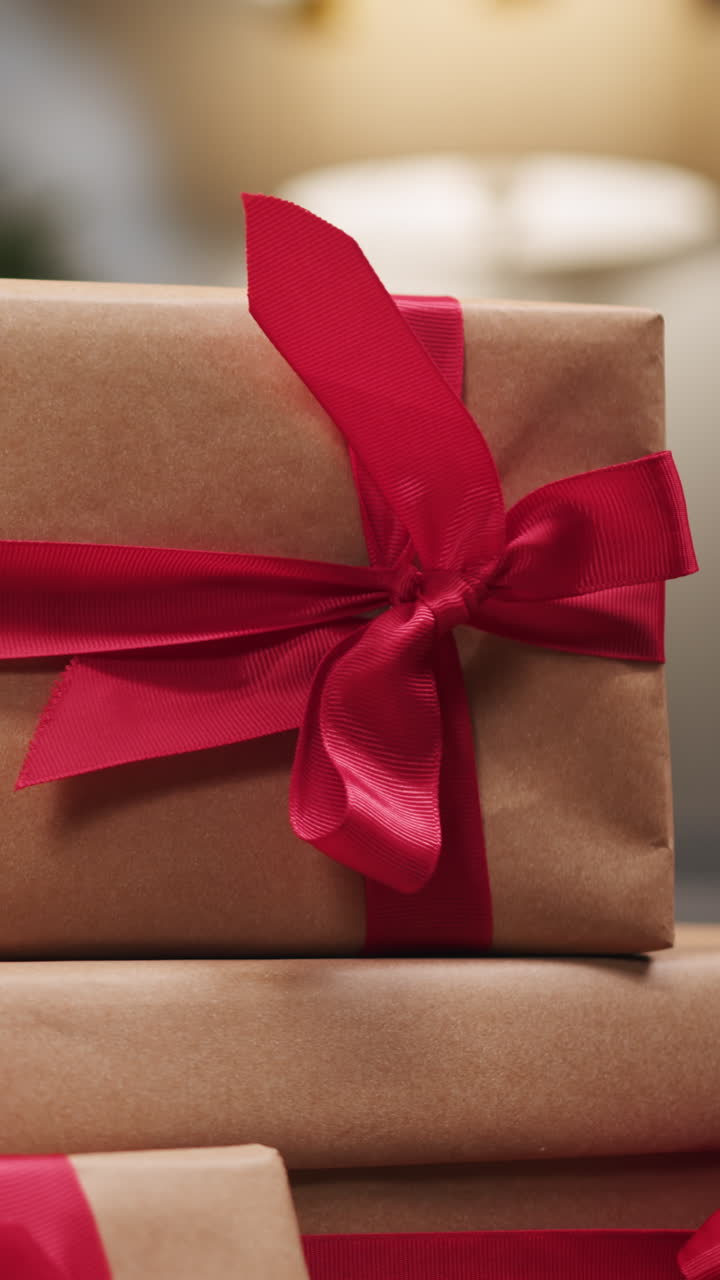 Wrapped gifts with red ribbon