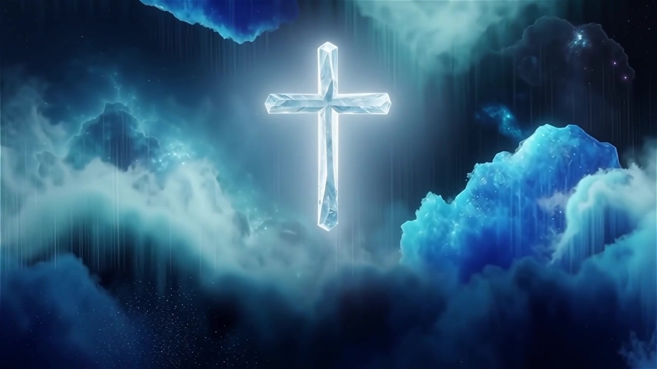 キリスト教の十字架と神聖な光が輝く礼拝用背景。