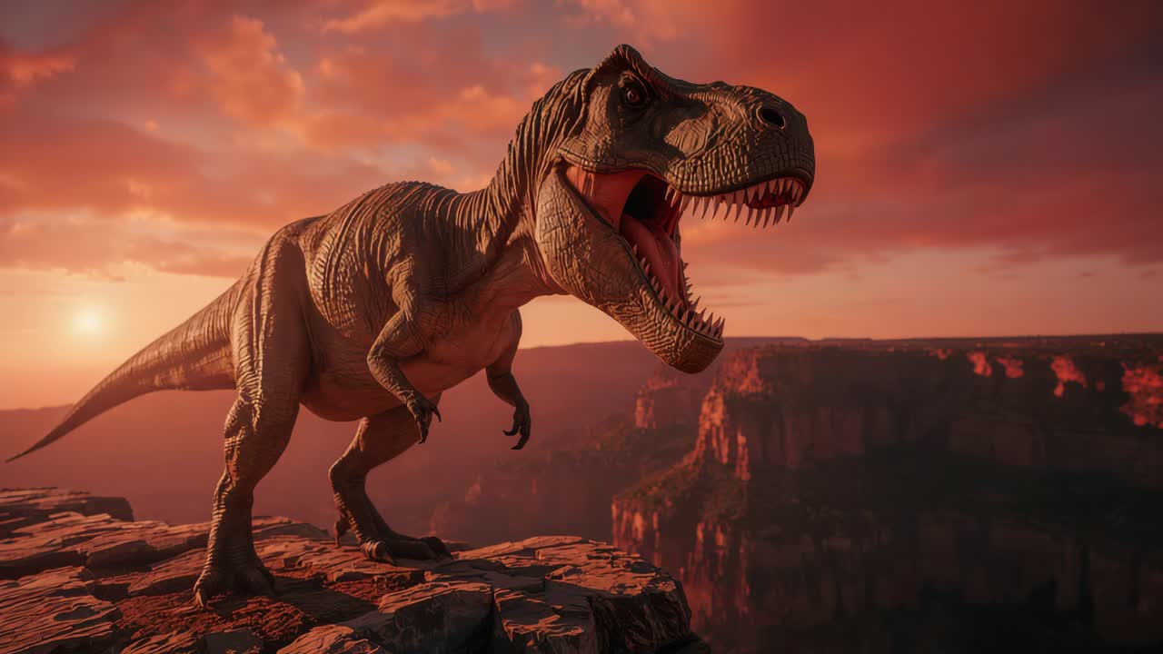 Tyrannosaurus Rex in the Grand Canyon at Sunset