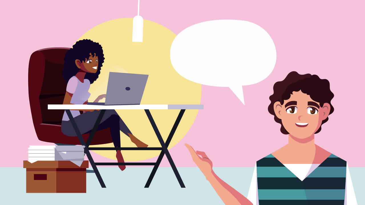 interracial couple work at home campaign animation