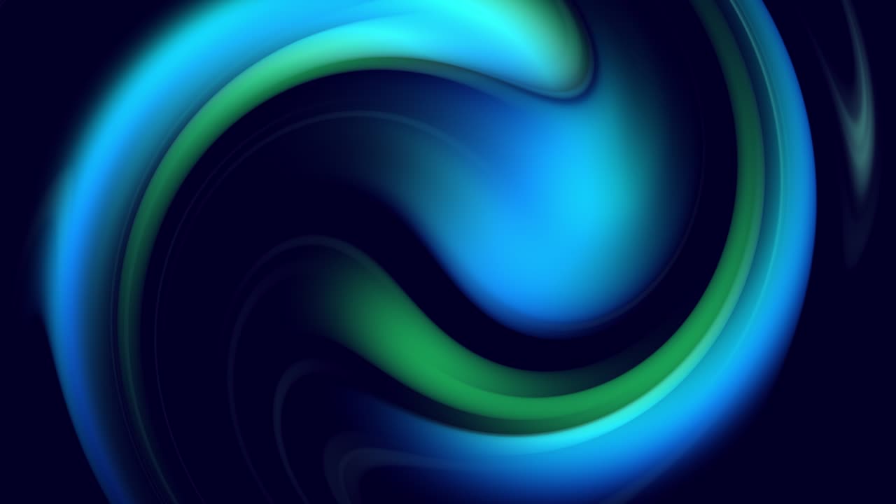 el gradiente espiral abstracto gira. las líneas curvas retorcidas giran como un fondo abstracto creativo con un gradiente líquido de colores verdes y azules se mezclan lentamente con el espacio de copia. animación en bucle suave de 4k.