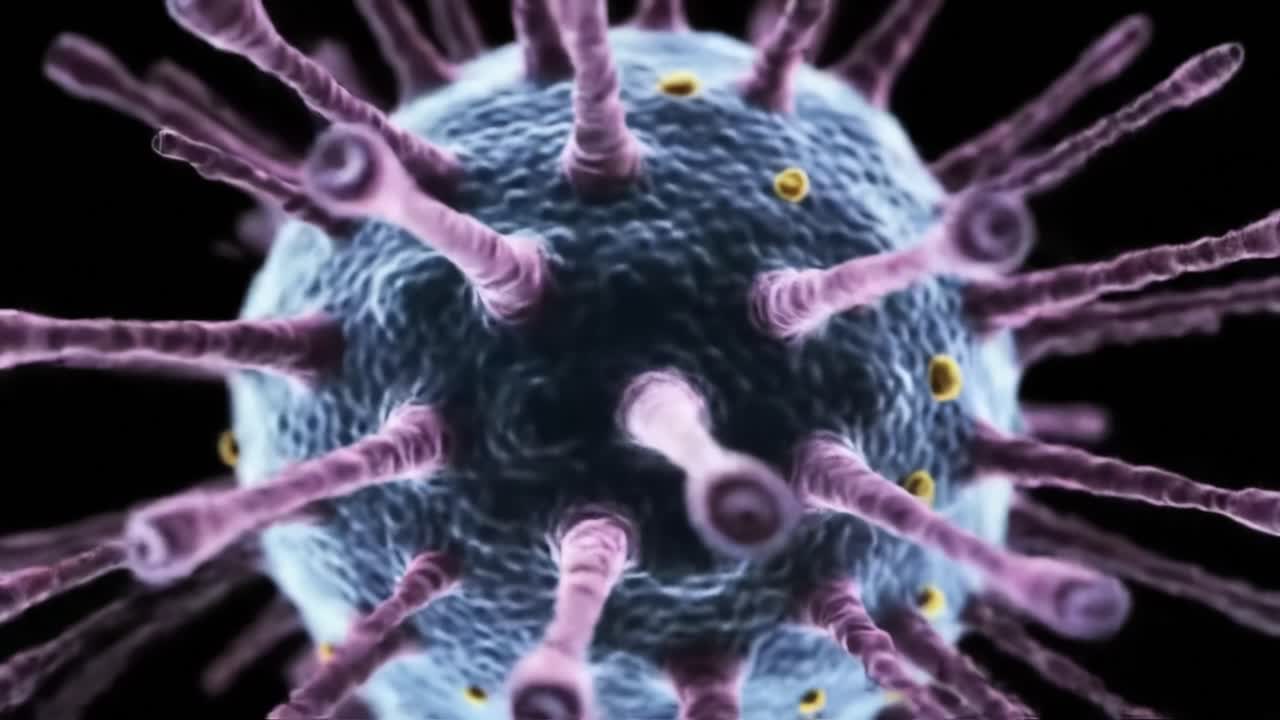 Microscopic Visualization of a Virus Showing Details of Surface Structures and Molecular Projections in Stunning Clarity and Color Contrast