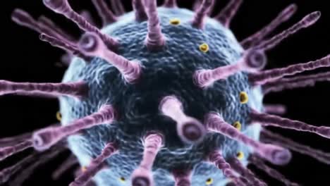 microscopic visualization of a virus showing details of surface structures and molecular projections in stunning clarity and color contrast