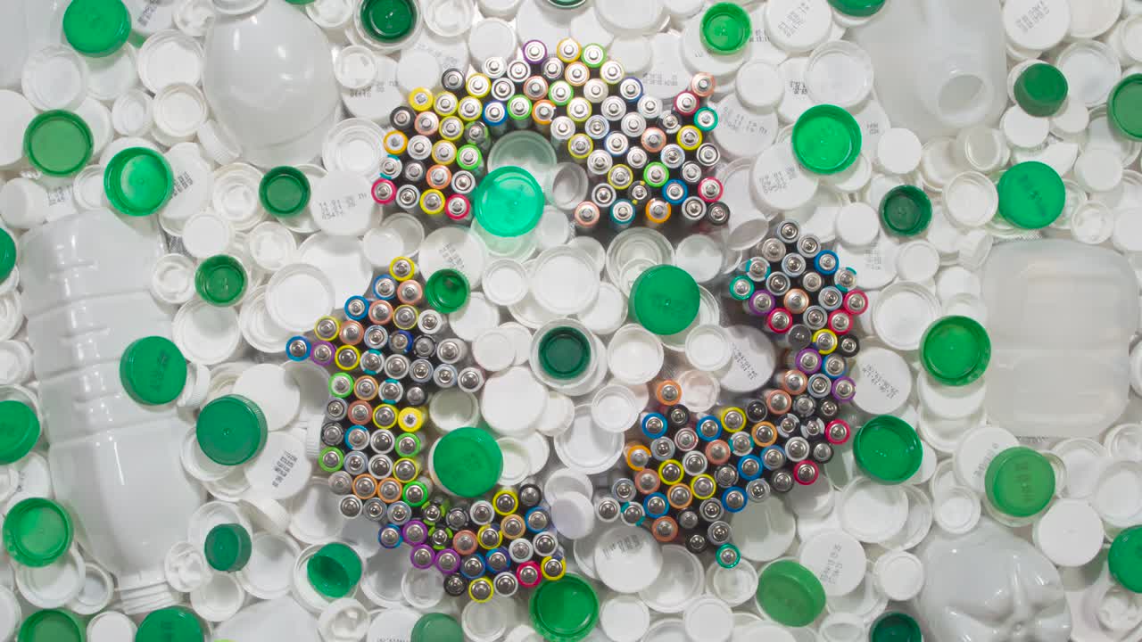 재활용을 위한 색과 녹색 플라스틱