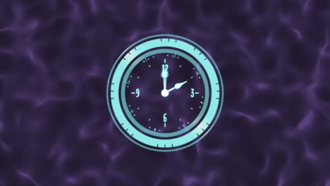 animación de un reloj moviéndose rápidamente sobre un fondo de patrón púrpura.
