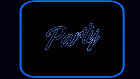 animation of neon party text over dark background