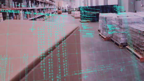 animación del procesamiento de datos en un almacén vacío
