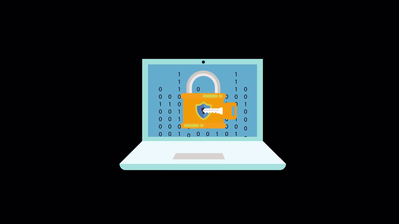 Animated Laptop Screen Showing Data Protection and Encryption
