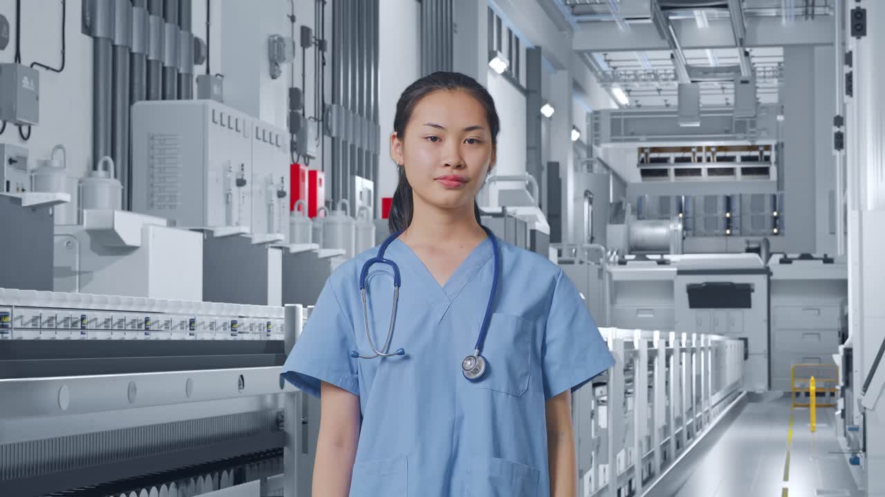 Dokter Wanita Asia yang Lelah Berdiri di Pabrik Medis