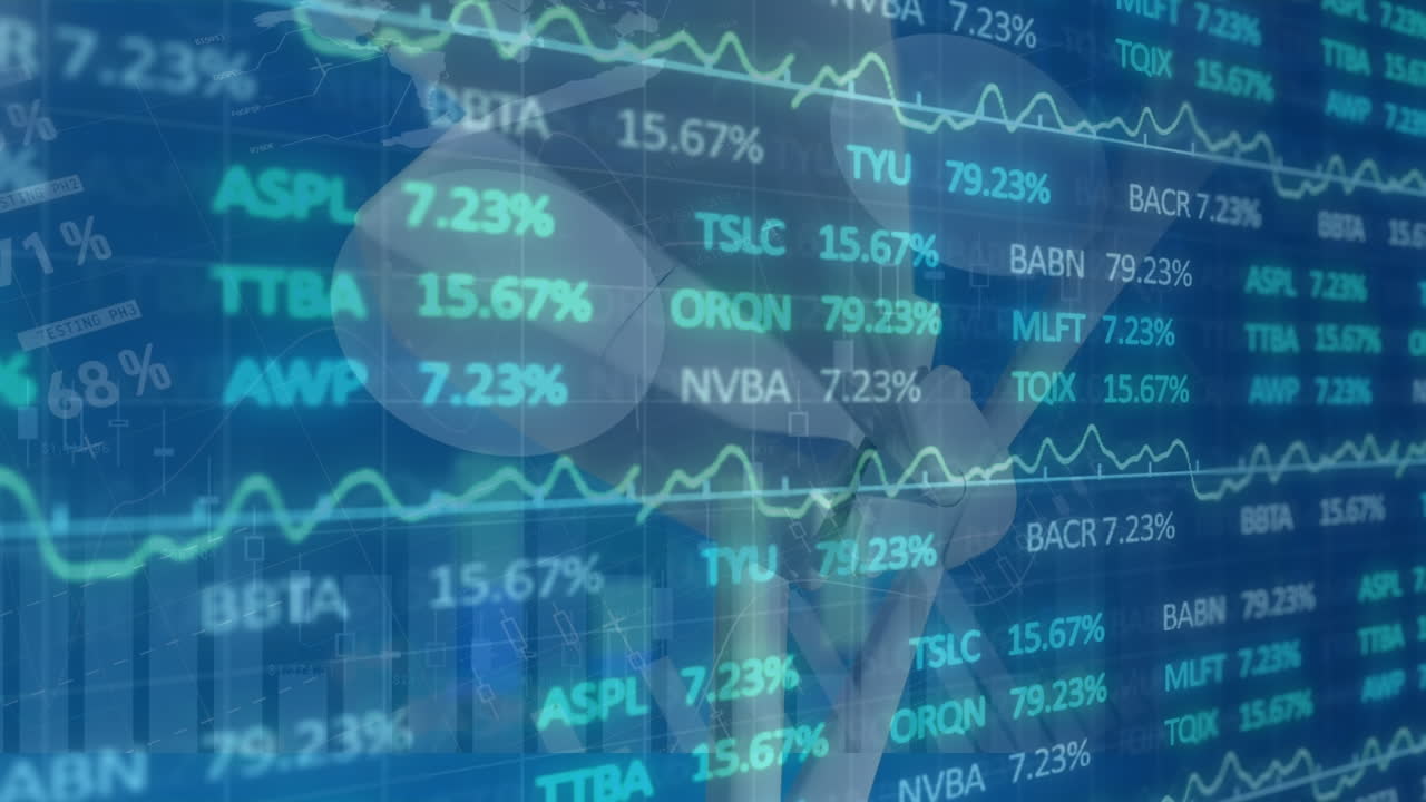 Animazione di dati finanziari e grafici su una turbina eolica
