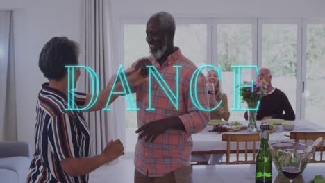 Animation-of-dance-text-over-diverse-group-of-seniors-dancing