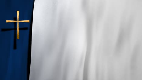 looped full frame waving flag of byzantine christian cross on blue white background