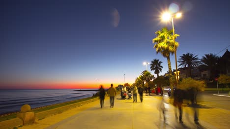 sunset light sitges mediterranean sea walking bay 4k time lapse spain