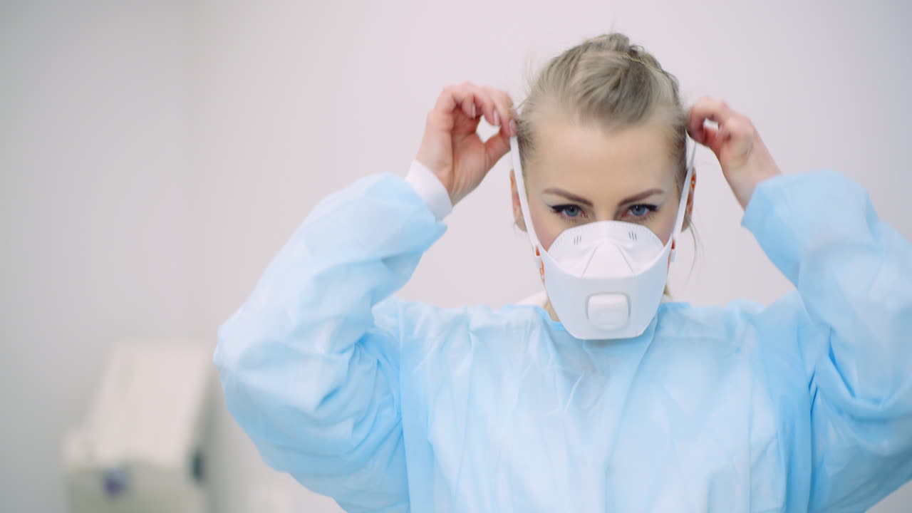 병원 covid 19 코로나 바이러스 3에서 보호 마스크를 착용하는 의사의 초상화