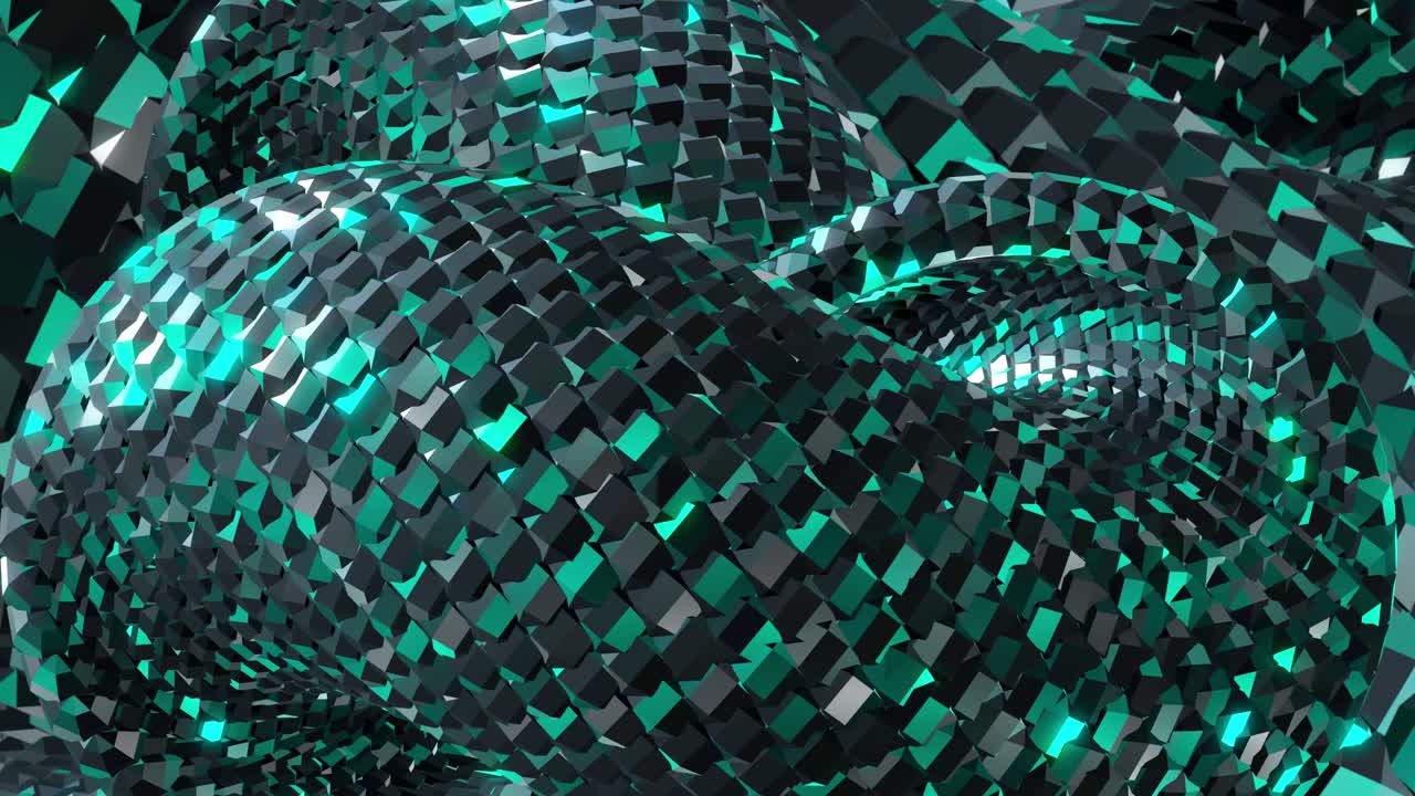 Loop continuo di cubi geometrici verde acqua e neri scintillanti