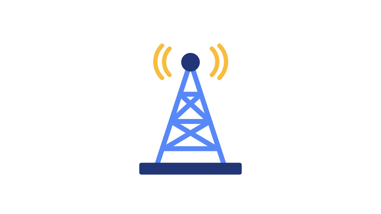Communication tower transmitting signal wave animation isolated on white background