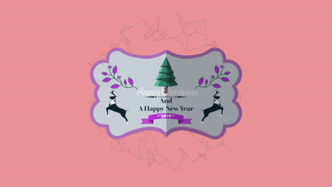 animación de texto de feliz navidad sobre una red de conexión sobre fondo rosa