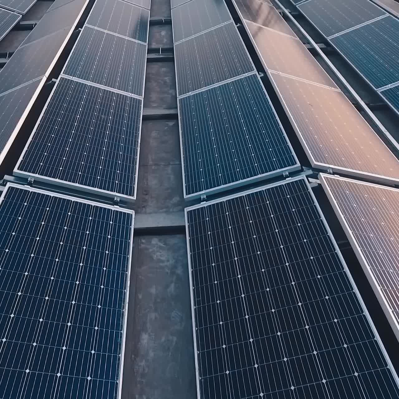 Aerial view of solar energy on rooftop