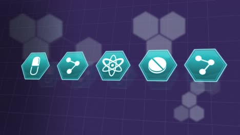 animation of medicine icons over grid on purple background