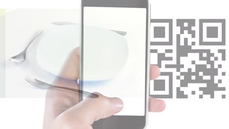 animation of qr code, plate spinning and qr code scanning on smartphone