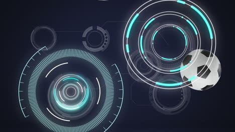 animation of digital data processing and scopes scanning over footballs