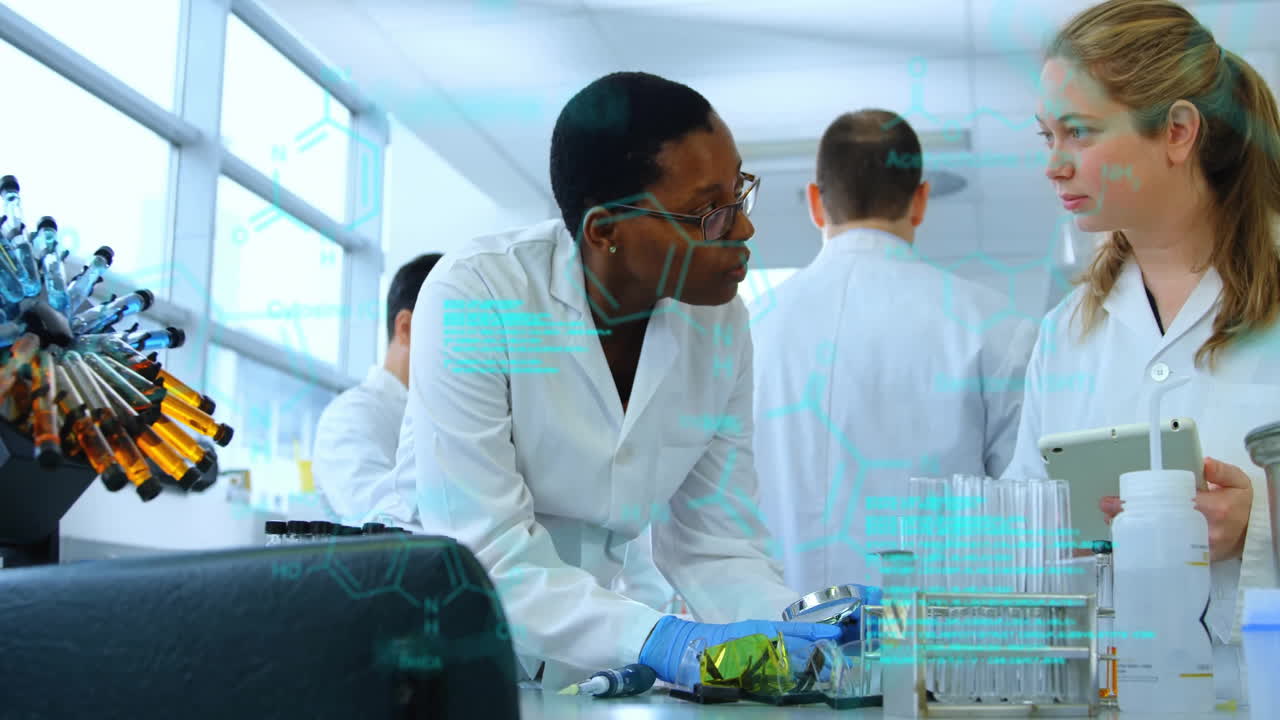 Animation of scientific data processing over diverse scientists in laboratory