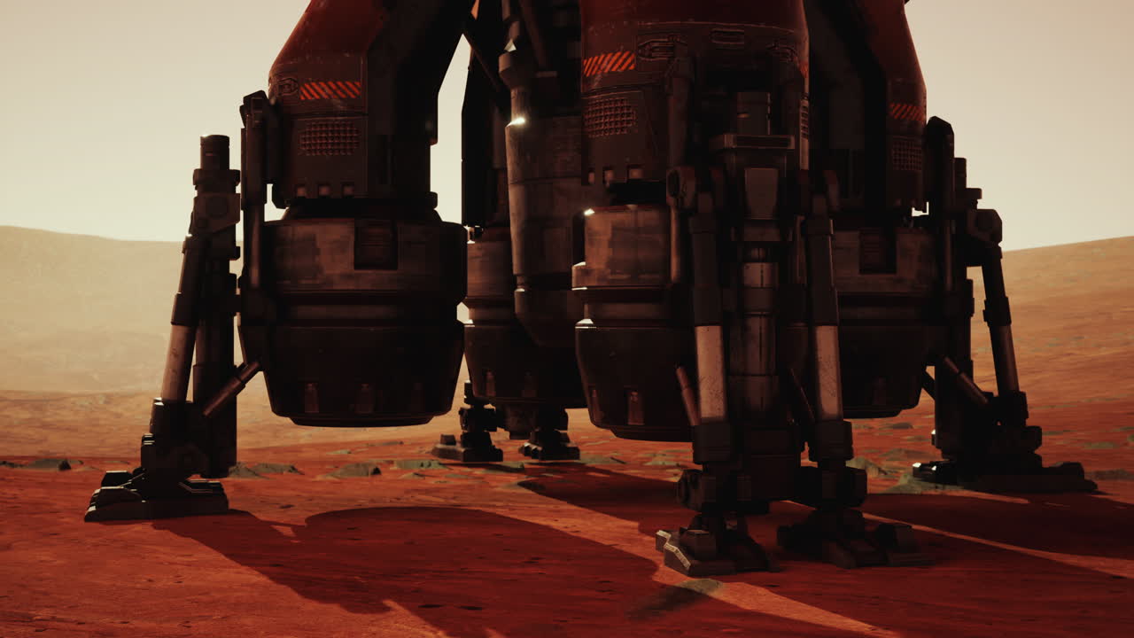Exploring a martian base close up of landing gear on red planet surface