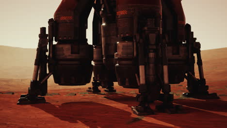 explorando una base marciana de cerca del tren de aterrizaje en la superficie del planeta rojo