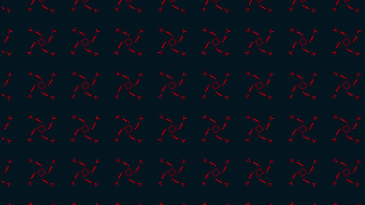 Animation of retro hypnotic motion of multiple rows of abstract red shapes