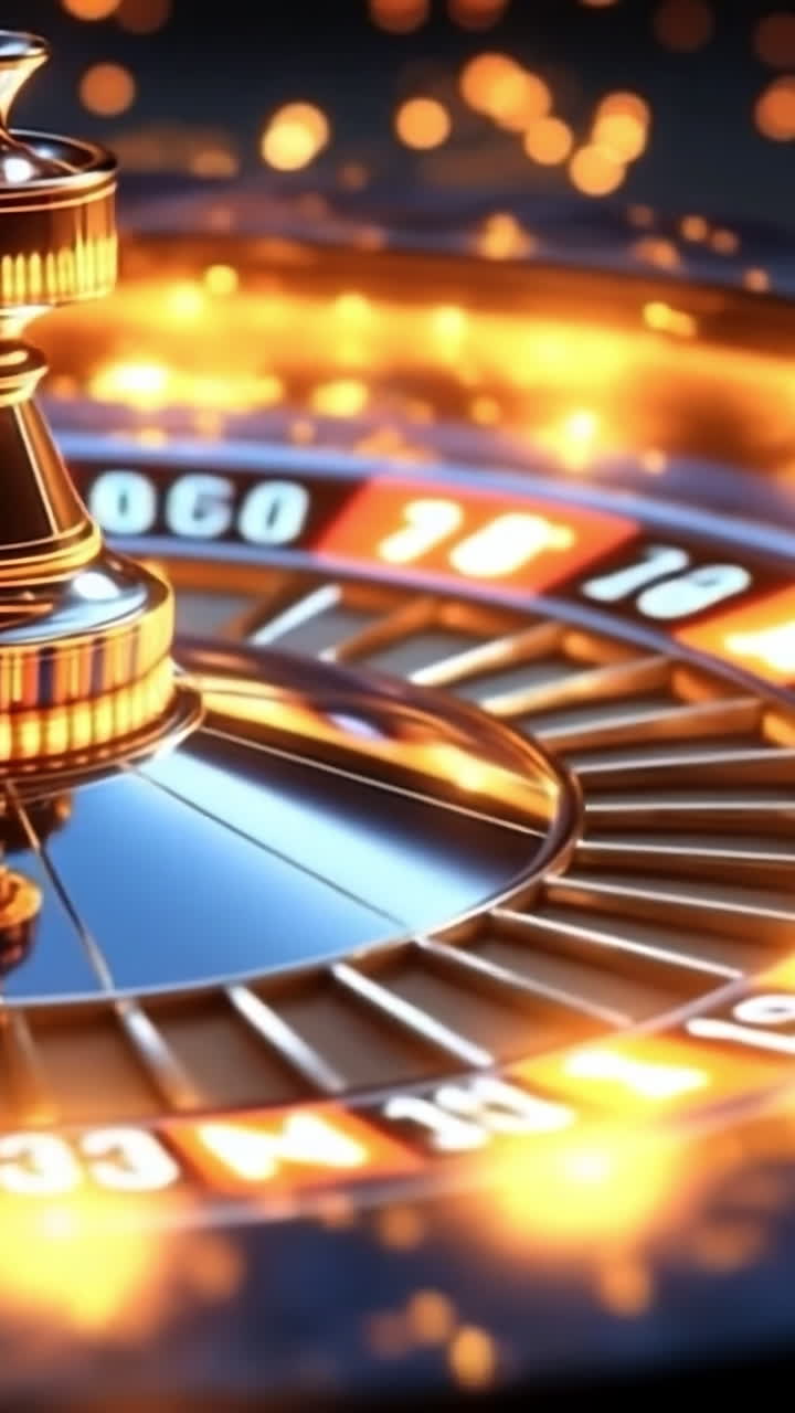 Roulette spins in casino light. A roulette wheel spins with glowing lights in a lively casino atmosphere during an exciting gaming session.