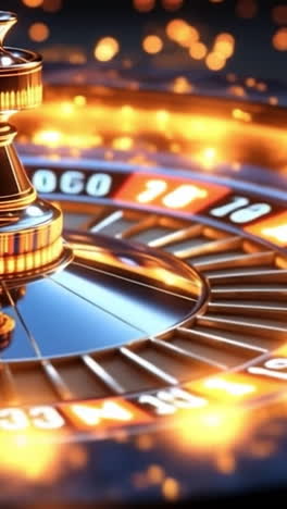 roulette spins in casino light. a roulette wheel spins with glowing lights in a lively casino atmosphere during an exciting gaming session.